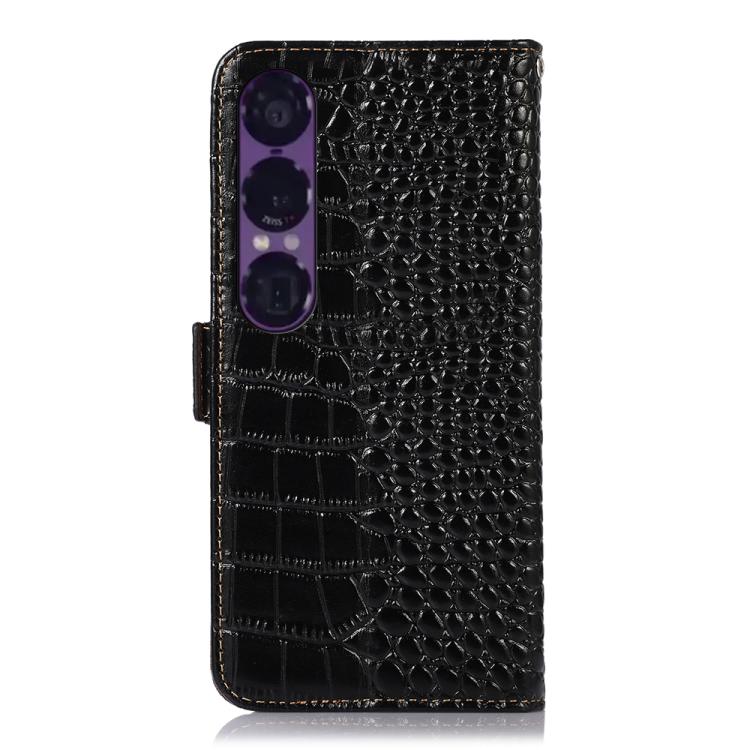 For Sony Xperia 1 VII Crocodile Top Layer Cowhide Leather Phone Case
