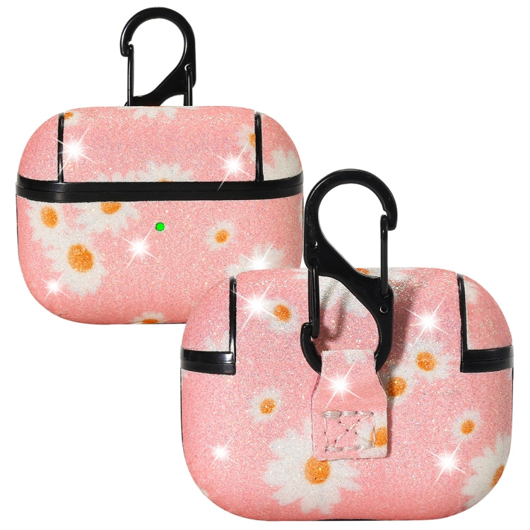 For AirPods Pro PC + PU Glitter Daisy Pattern Earphone Protective Case with Hook