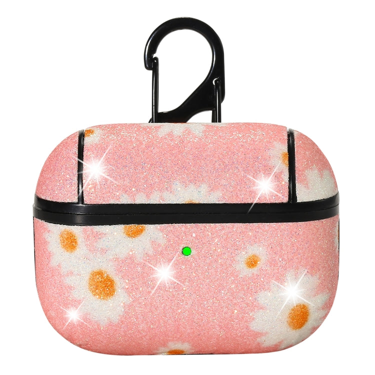 For AirPods Pro PC + PU Glitter Daisy Pattern Earphone Protective Case with Hook