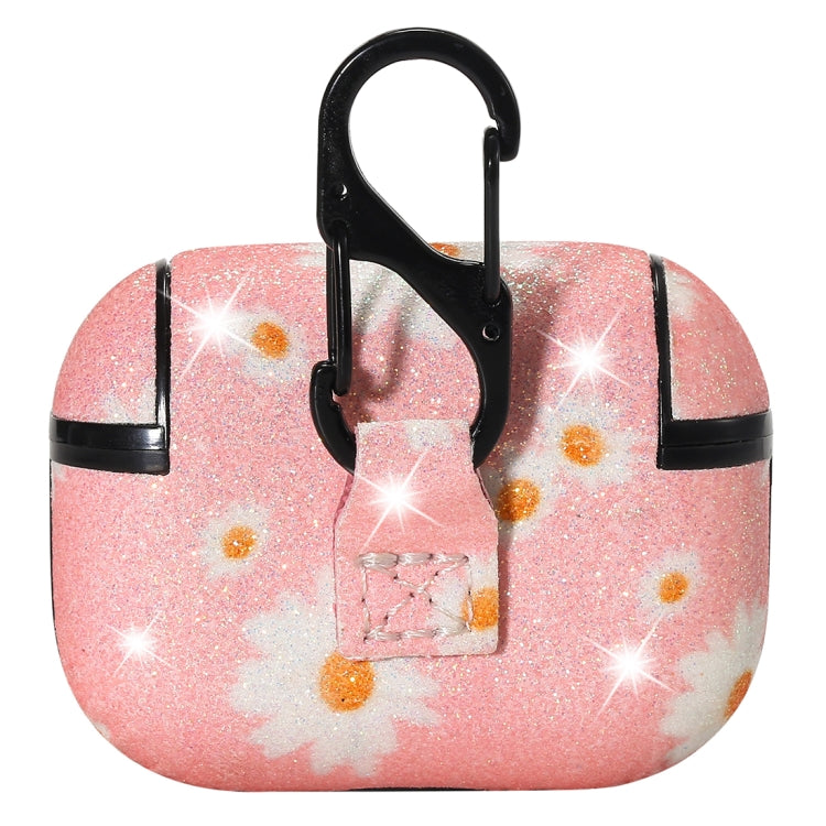 For AirPods Pro PC + PU Glitter Daisy Pattern Earphone Protective Case with Hook