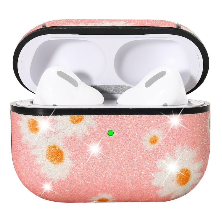 For AirPods Pro PC + PU Glitter Daisy Pattern Earphone Protective Case with Hook