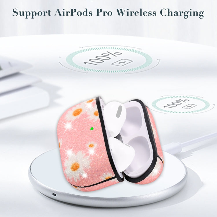 For AirPods Pro PC + PU Glitter Daisy Pattern Earphone Protective Case with Hook