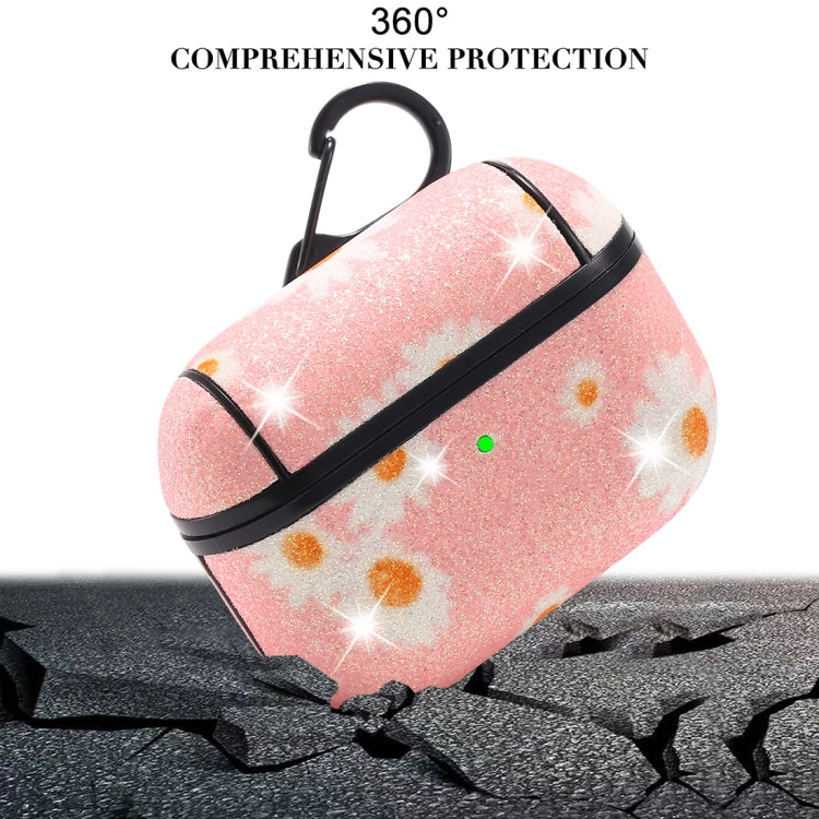 For AirPods Pro PC + PU Glitter Daisy Pattern Earphone Protective Case with Hook