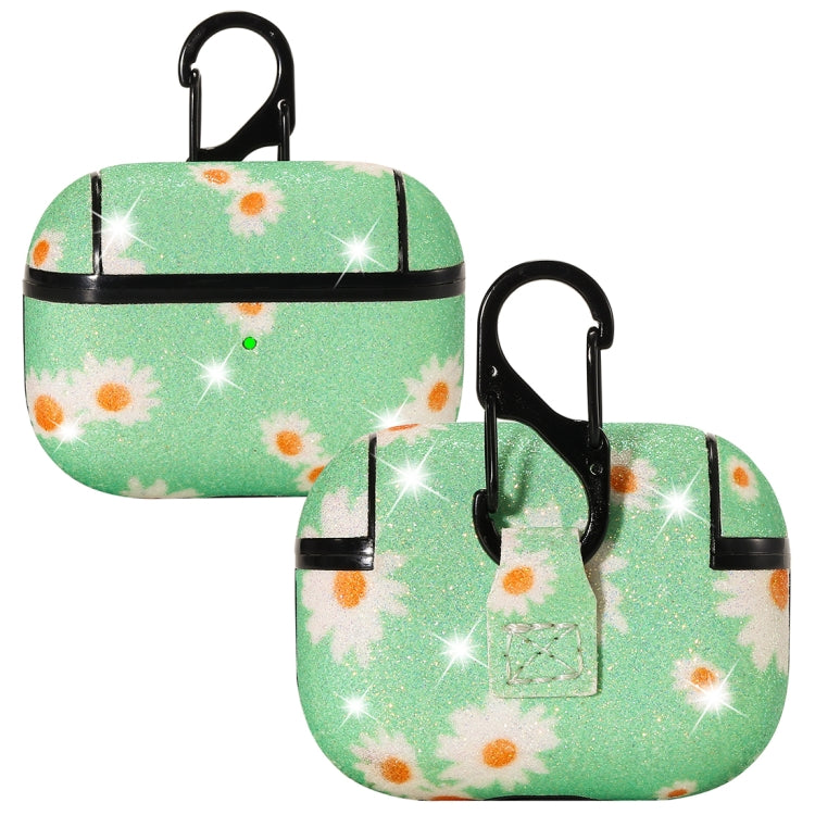For AirPods Pro PC + PU Glitter Daisy Pattern Earphone Protective Case with Hook