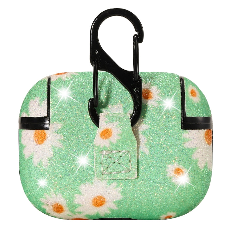 For AirPods Pro PC + PU Glitter Daisy Pattern Earphone Protective Case with Hook