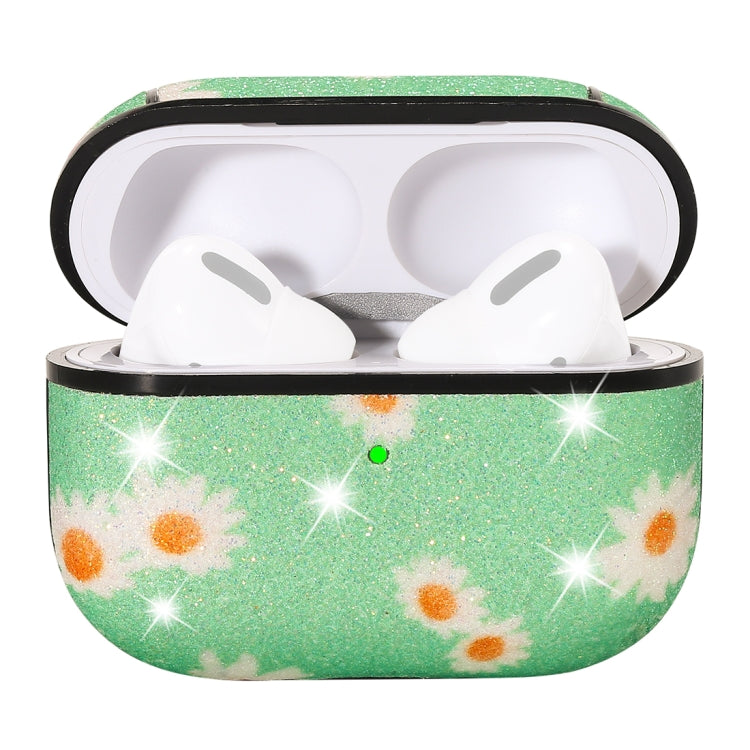 For AirPods Pro PC + PU Glitter Daisy Pattern Earphone Protective Case with Hook