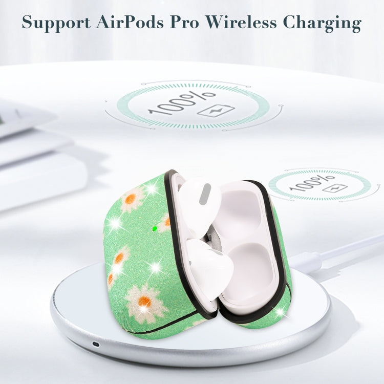 For AirPods Pro PC + PU Glitter Daisy Pattern Earphone Protective Case with Hook