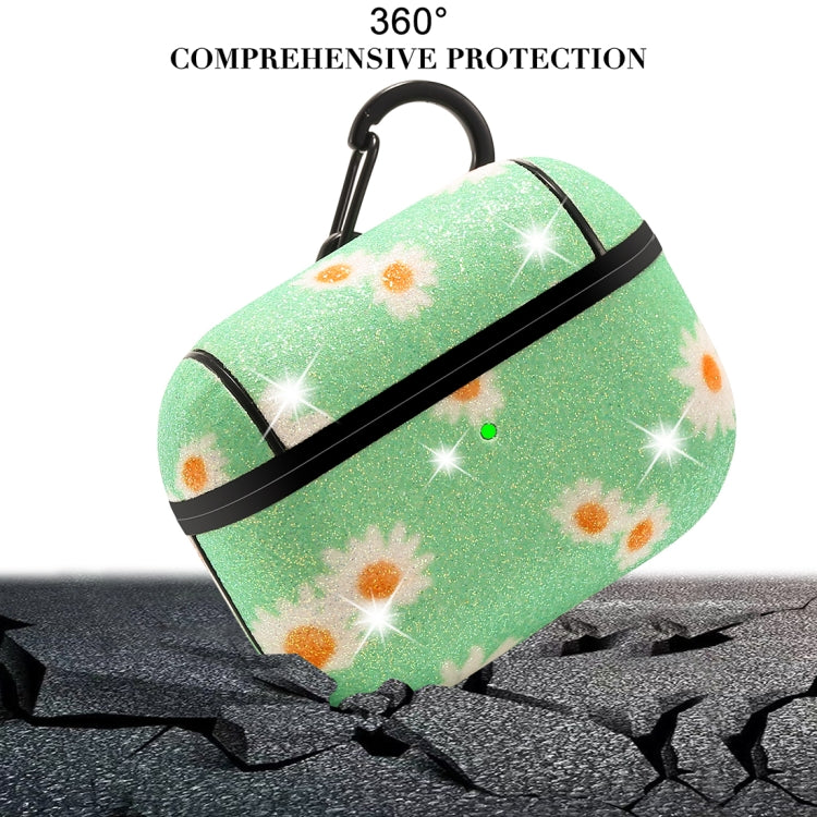For AirPods Pro PC + PU Glitter Daisy Pattern Earphone Protective Case with Hook