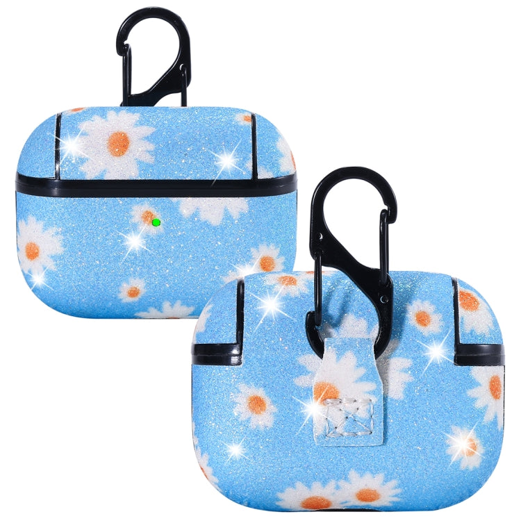 For AirPods Pro PC + PU Glitter Daisy Pattern Earphone Protective Case with Hook