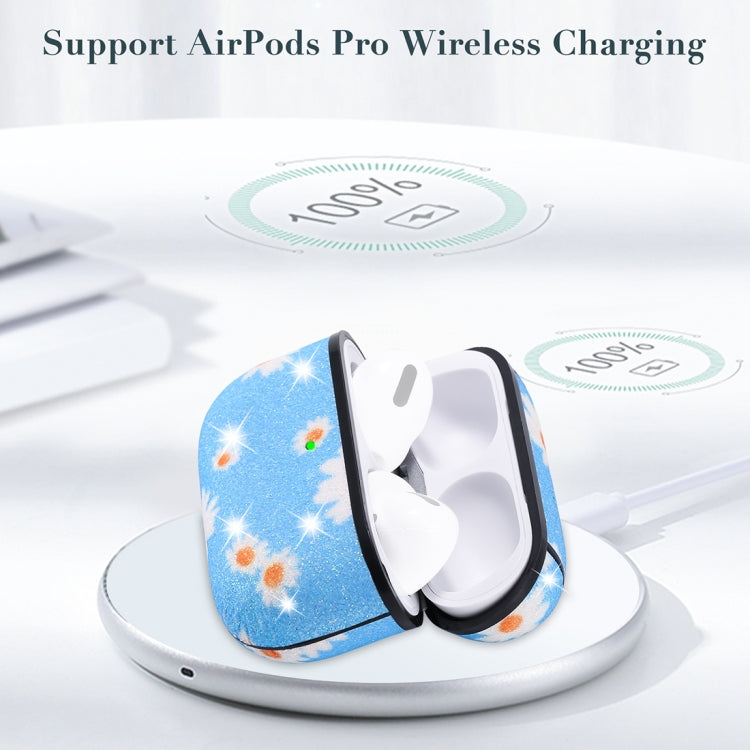 For AirPods Pro PC + PU Glitter Daisy Pattern Earphone Protective Case with Hook