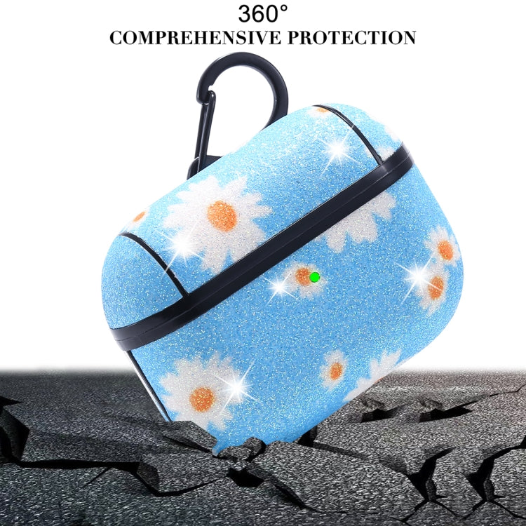 For AirPods Pro PC + PU Glitter Daisy Pattern Earphone Protective Case with Hook