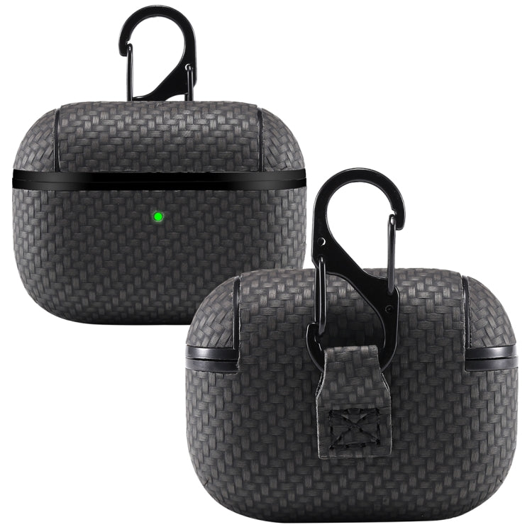 For AirPods Pro PC + PU Carbon Fiber Earphone Protective Case with Hook