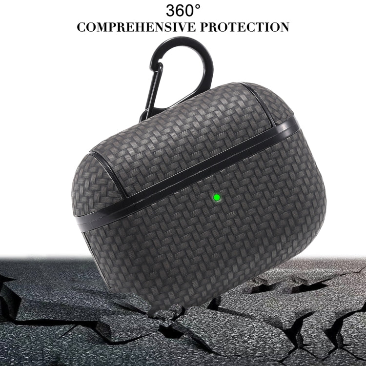 For AirPods Pro PC + PU Carbon Fiber Earphone Protective Case with Hook