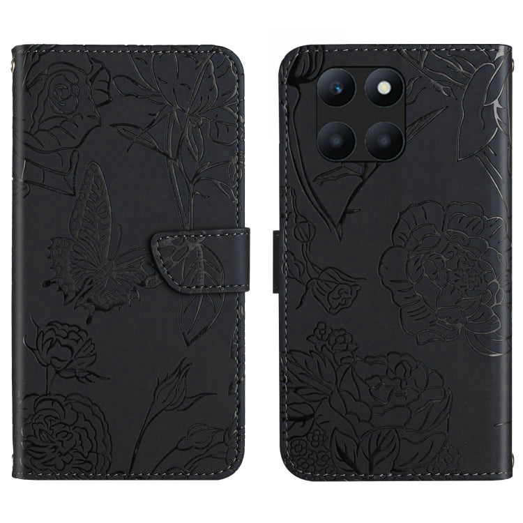 For Honor X6A HT03 Skin Feel Butterfly Embossed Flip Leather Phone Case