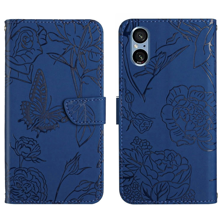 For Sony Xperia 5 V HT03 Skin Feel Butterfly Embossed Flip Leather Phone Case