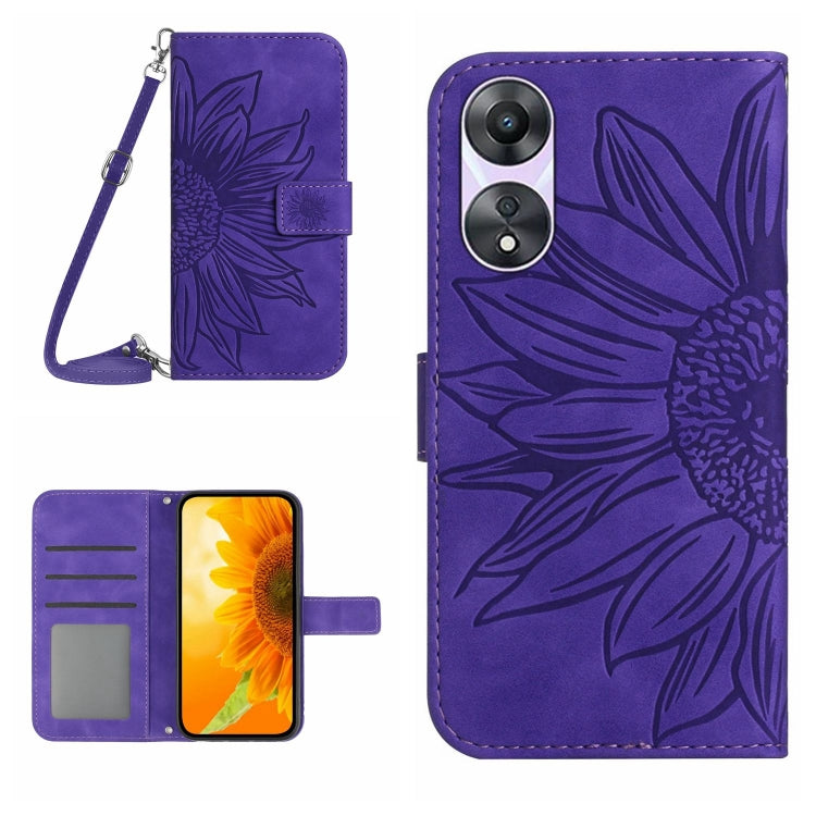 For Sony Xperia 5 V Skin Feel Sun Flower Embossed Flip Leather Phone Case with Lanyard