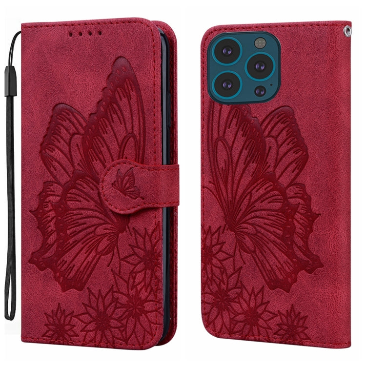 For iPhone 15 Pro Max Retro Skin Feel Butterflies Embossing Leather Phone Case