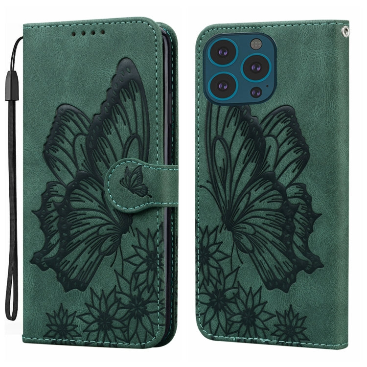 For iPhone 15 Pro Max Retro Skin Feel Butterflies Embossing Leather Phone Case