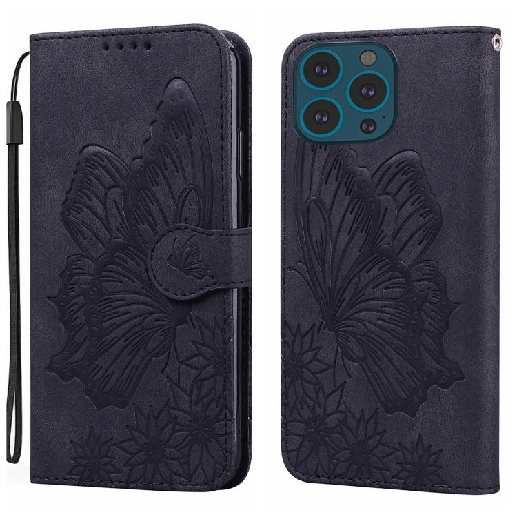 For iPhone 15 Pro Max Retro Skin Feel Butterflies Embossing Leather Phone Case