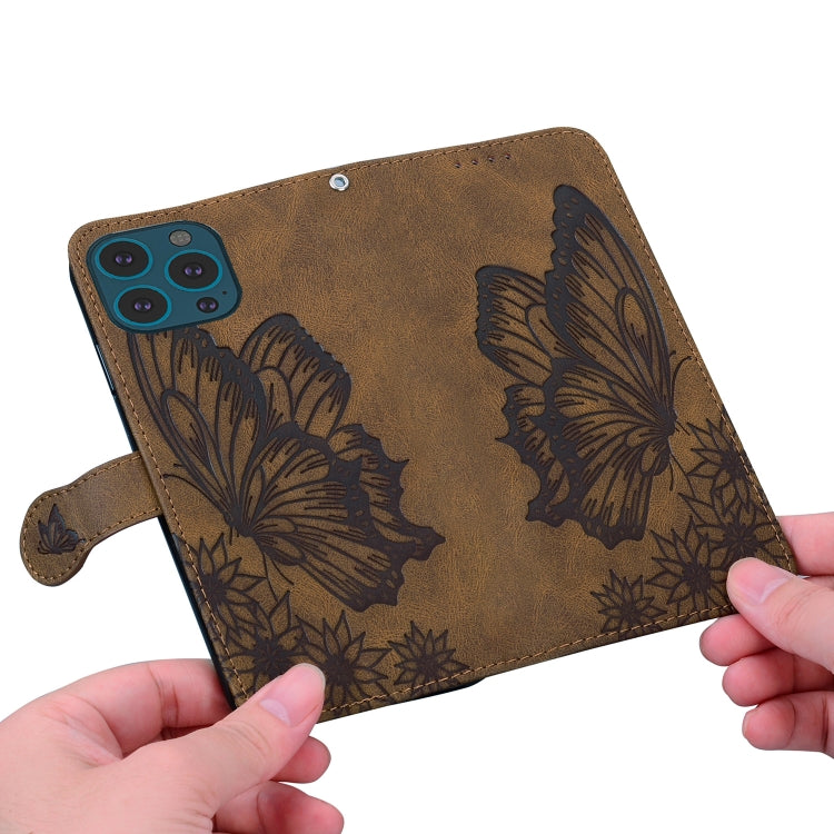 For iPhone 15 Pro Max Retro Skin Feel Butterflies Embossing Leather Phone Case