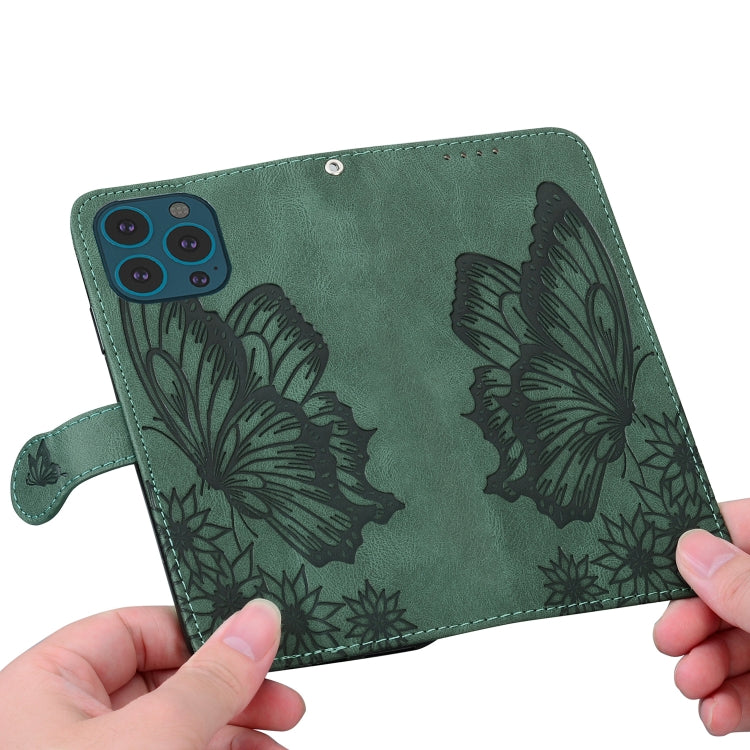 For iPhone 15 Pro Retro Skin Feel Butterflies Embossing Leather Phone Case