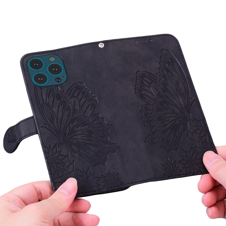 For iPhone 15 Pro Retro Skin Feel Butterflies Embossing Leather Phone Case