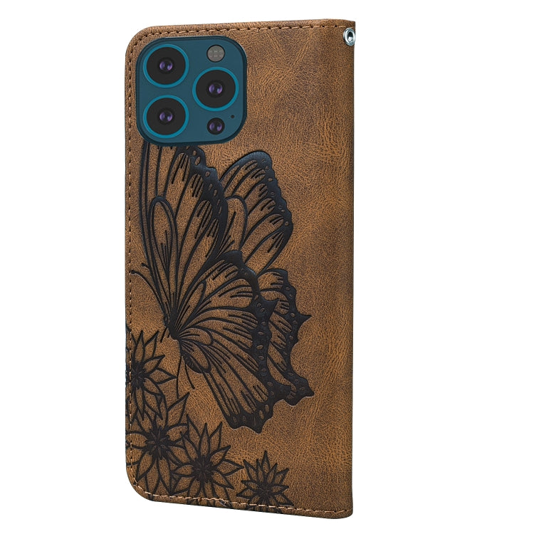 For iPhone 15 Pro Retro Skin Feel Butterflies Embossing Leather Phone Case
