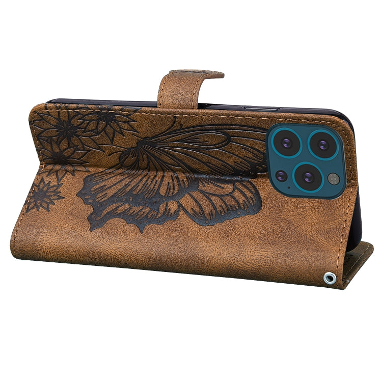 For iPhone 15 Pro Retro Skin Feel Butterflies Embossing Leather Phone Case