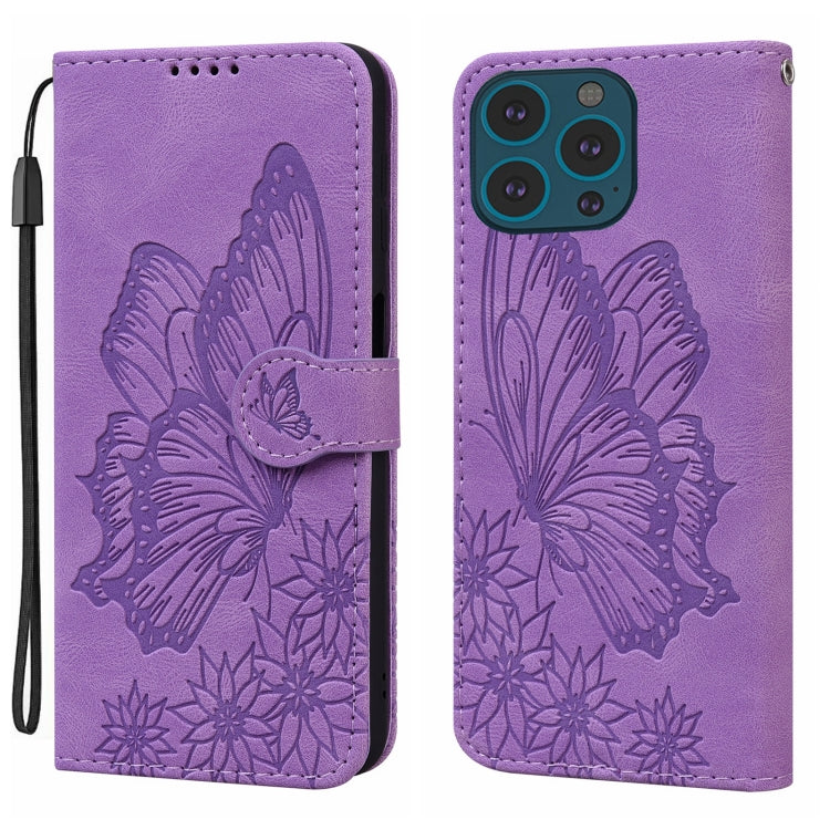 For iPhone 15 Pro Retro Skin Feel Butterflies Embossing Leather Phone Case