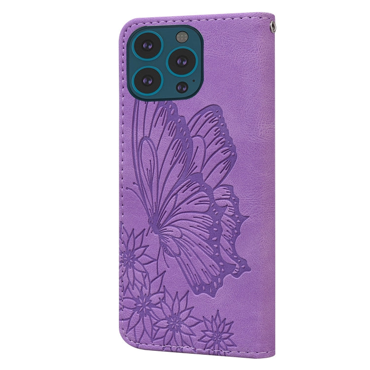 For iPhone 15 Pro Retro Skin Feel Butterflies Embossing Leather Phone Case