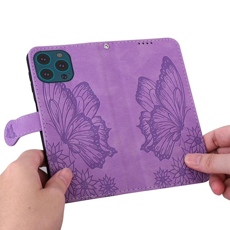 For iPhone 15 Pro Retro Skin Feel Butterflies Embossing Leather Phone Case