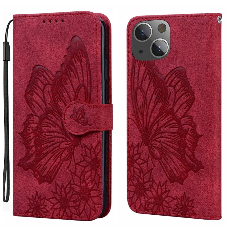 For iPhone 15 Plus Retro Skin Feel Butterflies Embossing Leather Phone Case