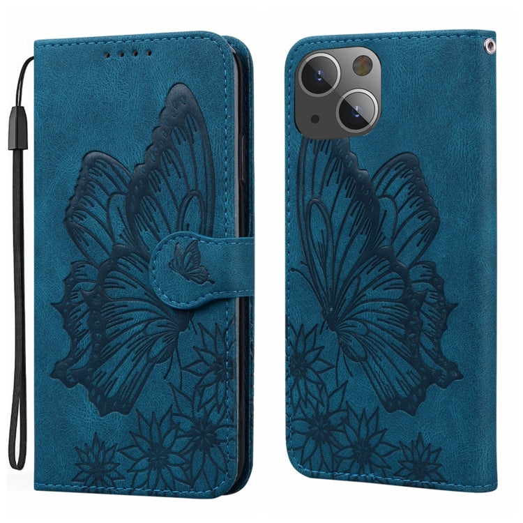 For iPhone 15 Plus Retro Skin Feel Butterflies Embossing Leather Phone Case