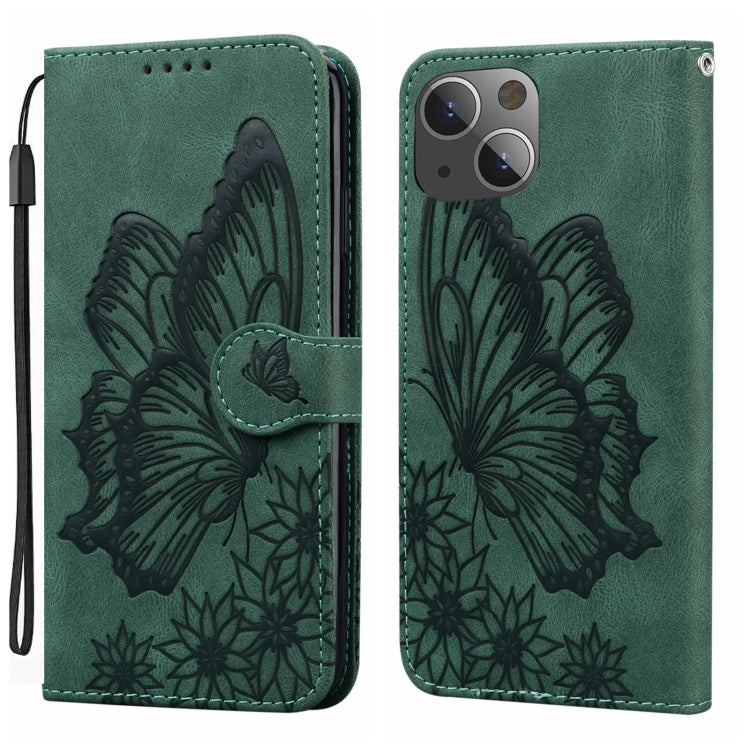 For iPhone 15 Plus Retro Skin Feel Butterflies Embossing Leather Phone Case
