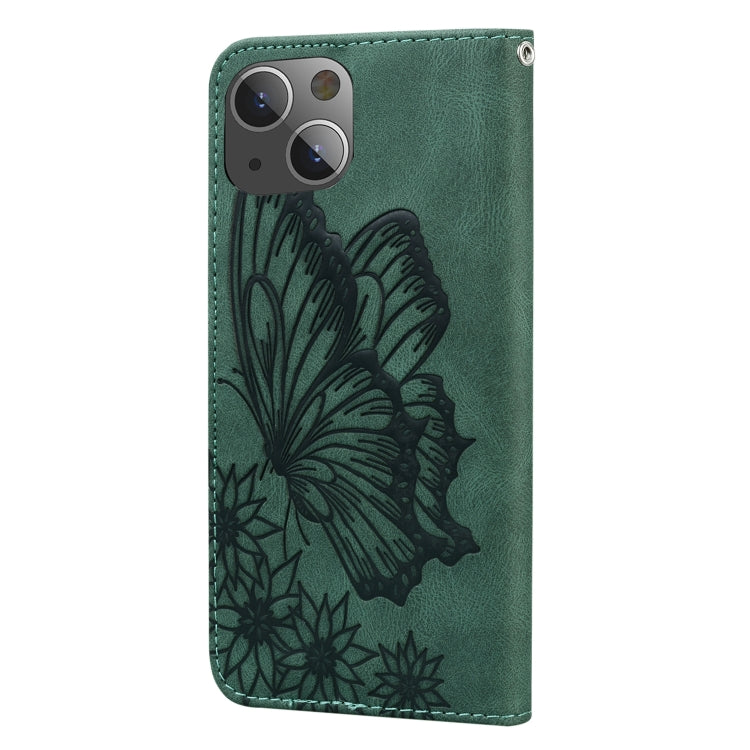 For iPhone 15 Plus Retro Skin Feel Butterflies Embossing Leather Phone Case