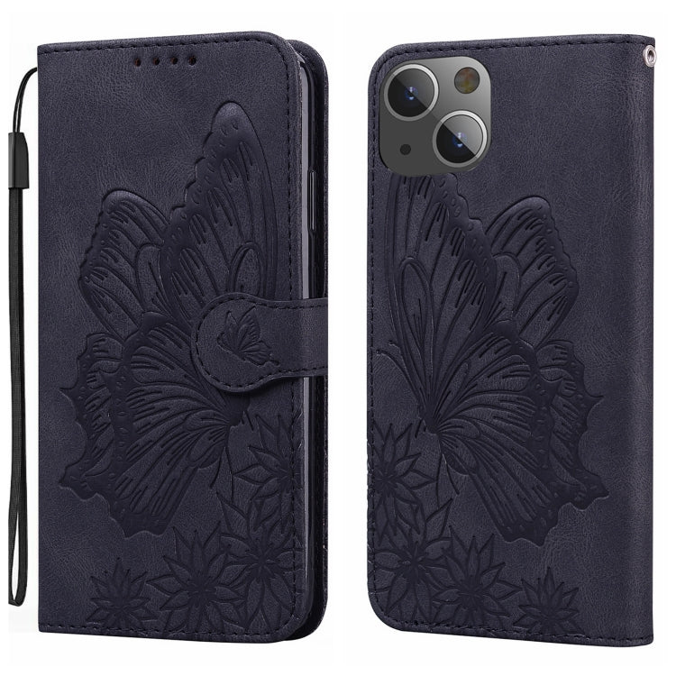 For iPhone 15 Plus Retro Skin Feel Butterflies Embossing Leather Phone Case