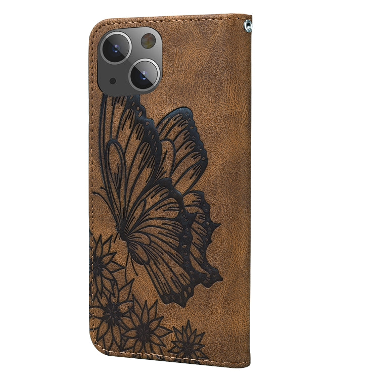 For iPhone 15 Plus Retro Skin Feel Butterflies Embossing Leather Phone Case