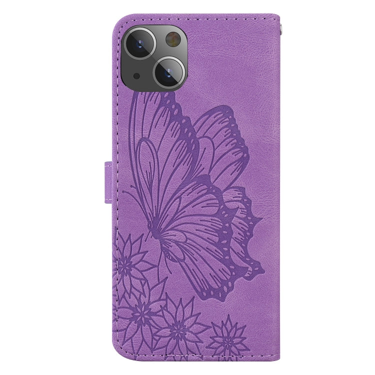 For iPhone 15 Plus Retro Skin Feel Butterflies Embossing Leather Phone Case