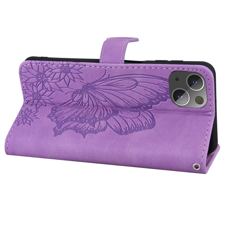 For iPhone 15 Plus Retro Skin Feel Butterflies Embossing Leather Phone Case