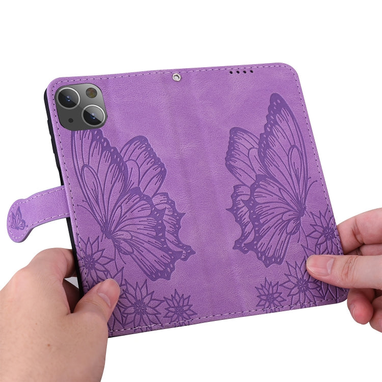 For iPhone 15 Plus Retro Skin Feel Butterflies Embossing Leather Phone Case