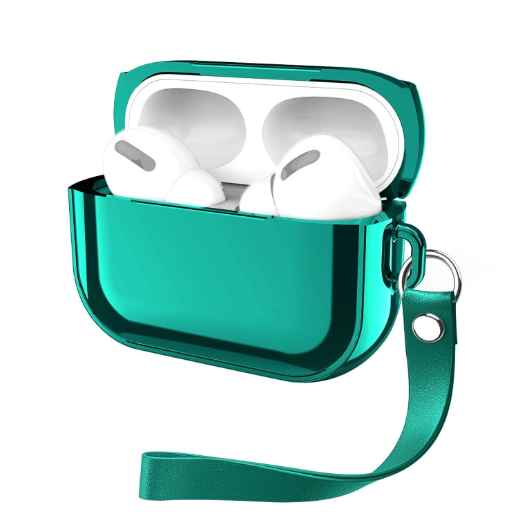 For AirPods Pro Electroplating TPU Solid Color Earphone Protective Case with Lanyard