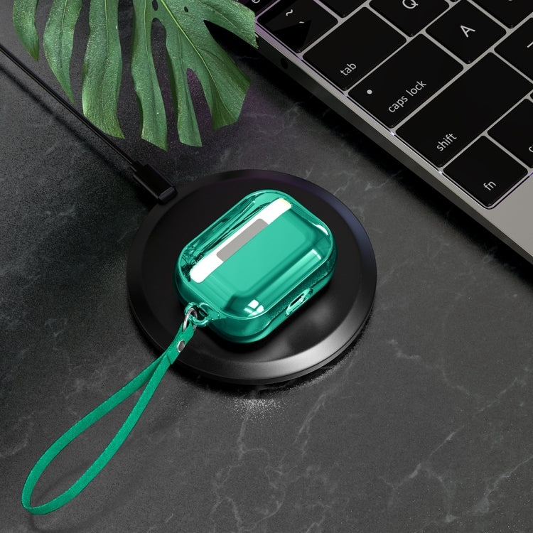 For AirPods Pro Electroplating TPU Solid Color Earphone Protective Case with Lanyard