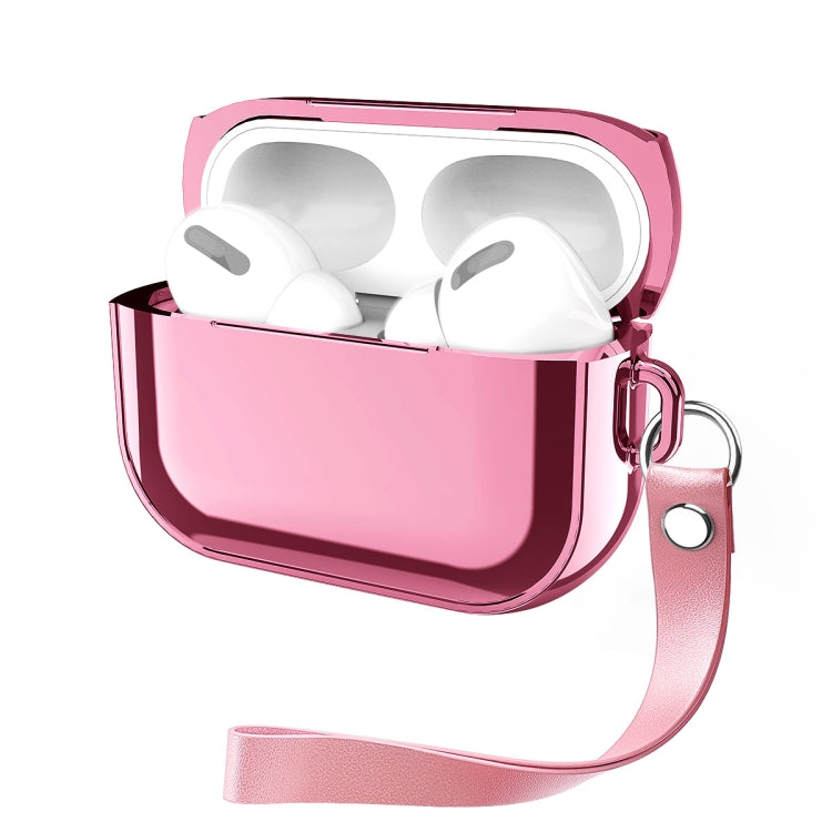 For AirPods Pro Electroplating TPU Solid Color Earphone Protective Case with Lanyard