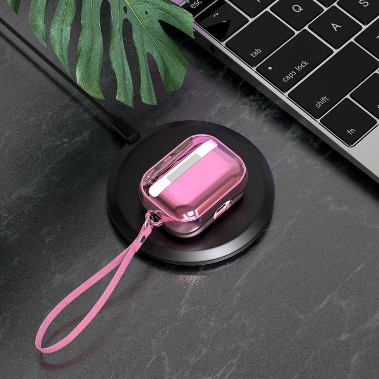 For AirPods Pro Electroplating TPU Solid Color Earphone Protective Case with Lanyard