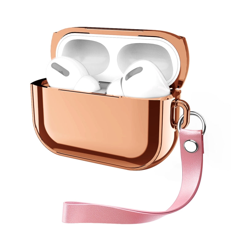 For AirPods Pro Electroplating TPU Solid Color Earphone Protective Case with Lanyard