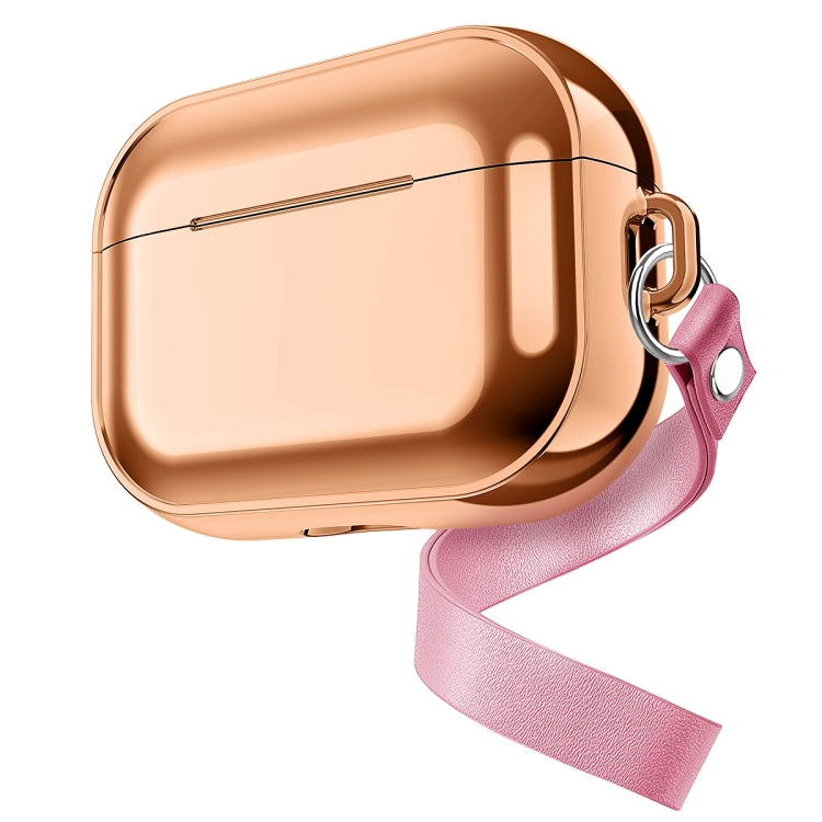 For AirPods Pro Electroplating TPU Solid Color Earphone Protective Case with Lanyard