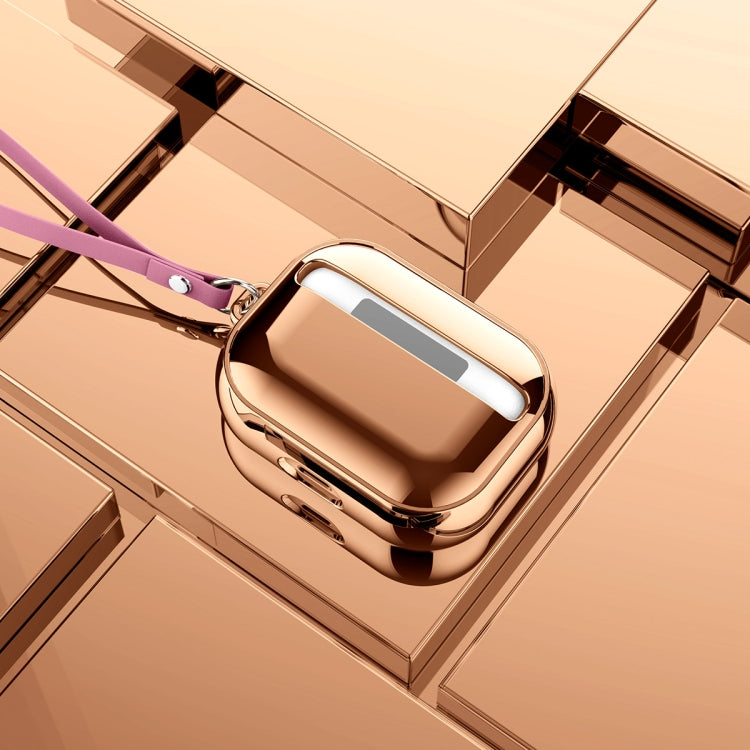 For AirPods Pro Electroplating TPU Solid Color Earphone Protective Case with Lanyard