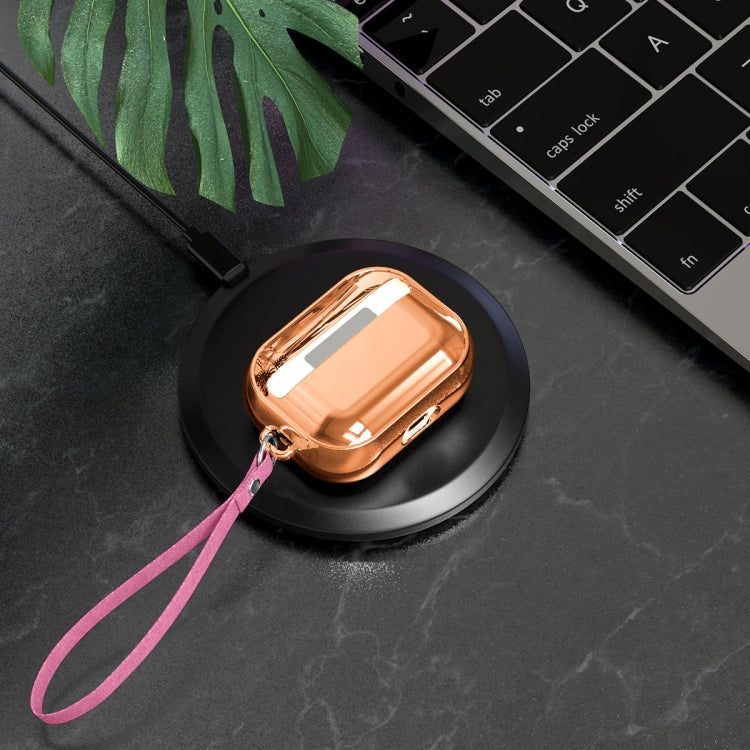 For AirPods Pro Electroplating TPU Solid Color Earphone Protective Case with Lanyard