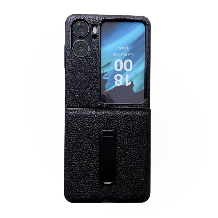 For OPPO Find N2 Flip Litchi Texture PU Shockproof Phone Case with Holder