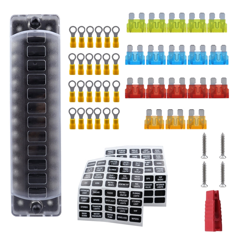 CP-4042 Vertical 12 Way Fuse Block with 12pcs Fuses and 12pcs Rerminals